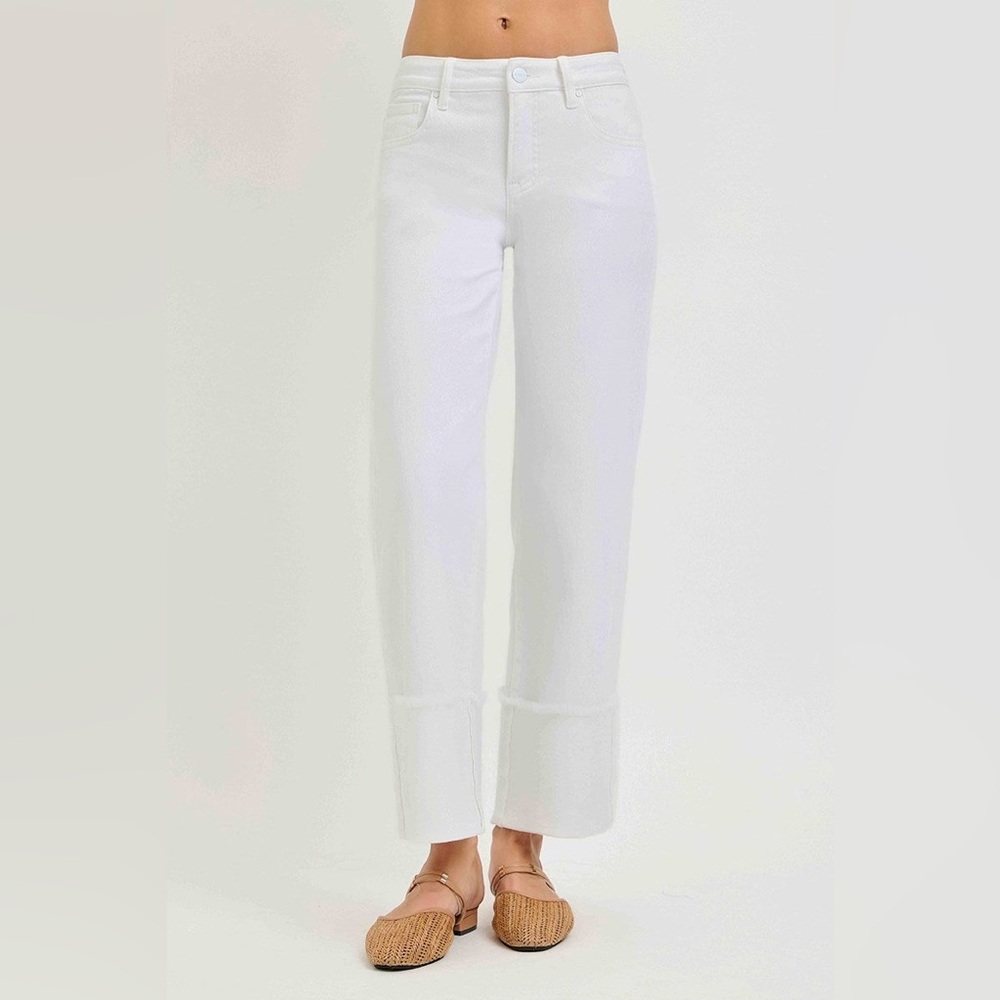 Mid-Rise Tummy Control Wide Leg Cuffed Jeans - Risen - Picture 3 of 6